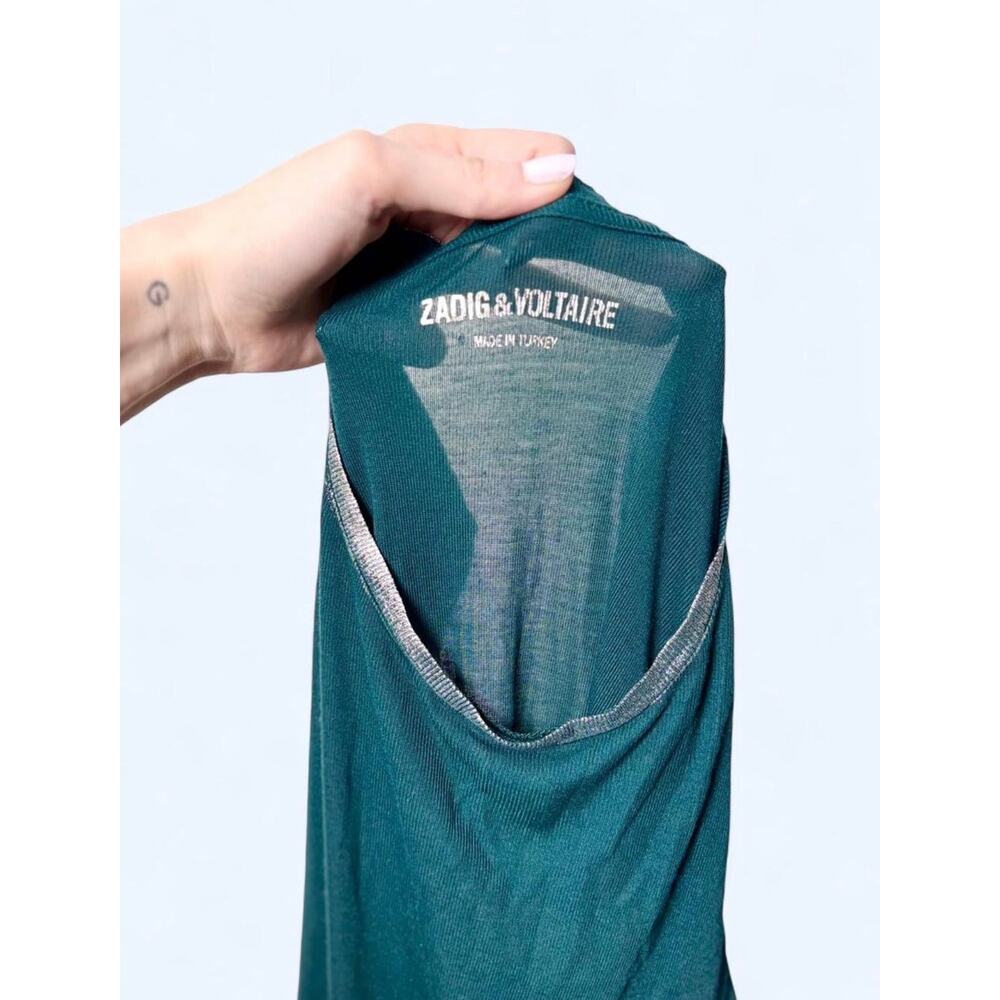 Zadig & Voltaire Willy Foil Top in Peacock Size S M Long Sleeve Green Thermal - Picture 5 of 5